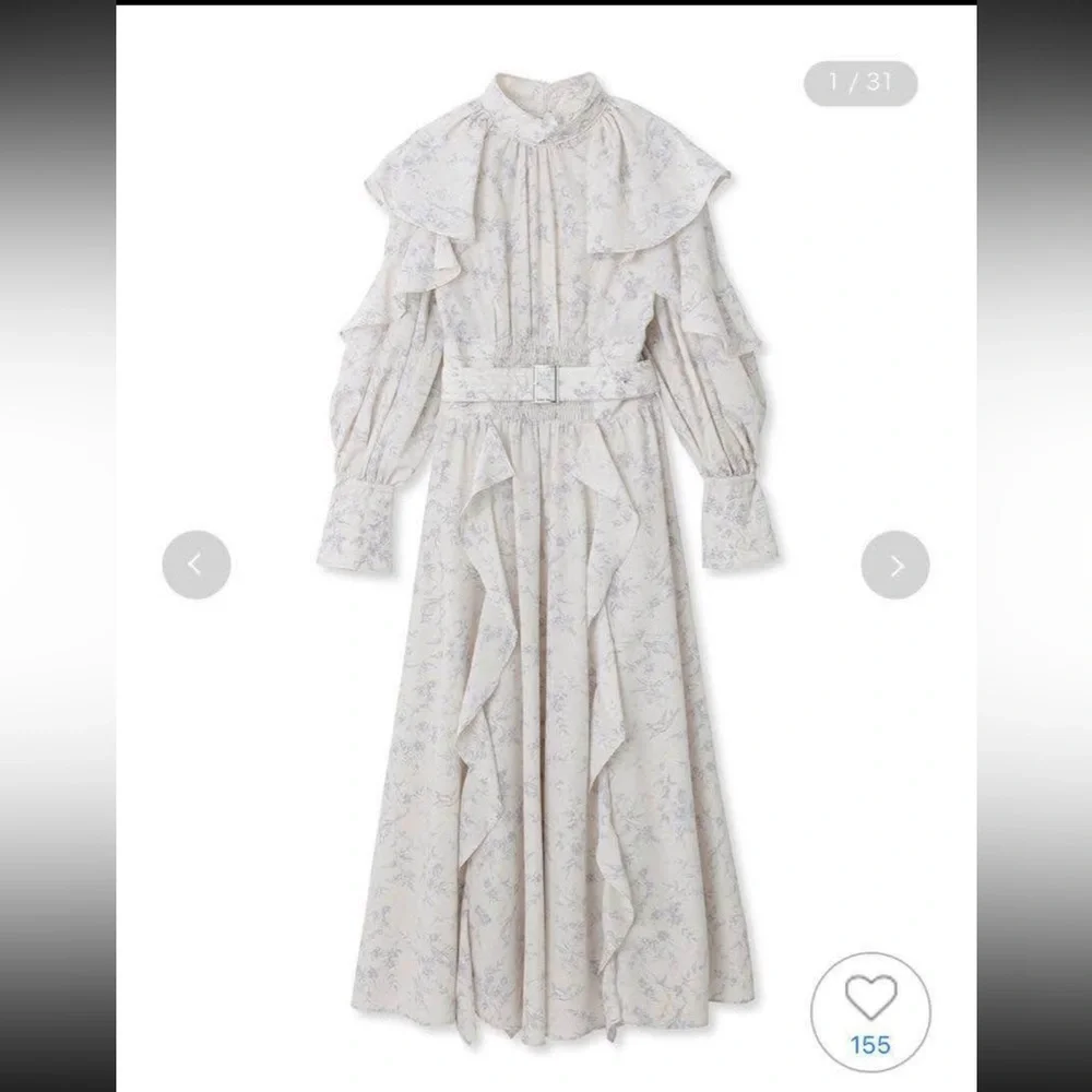 NWOT Snidel Frill Floral Bird Long Sleeve Elegant Feminine Ruffle Dress XS/S - Picture 13 of 16